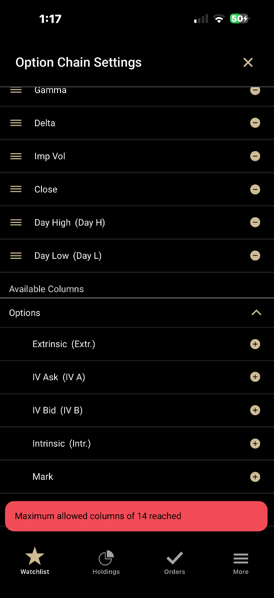 Option Chain Columns Mobile June 2026